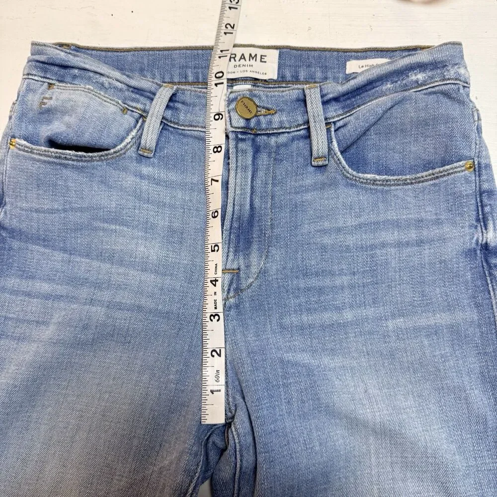 Frame Size 25 Le High Straight Jeans Blue Lightly Distressed Cropped Ankle